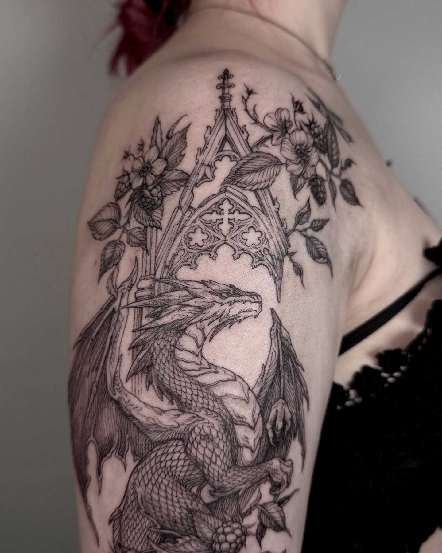 6. Intricately Detailed Dragon and Floral Design